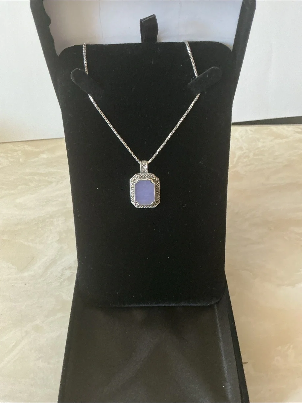 Sterling Silver Purple agate Pendant Necklace - Elegant Faceted Stone